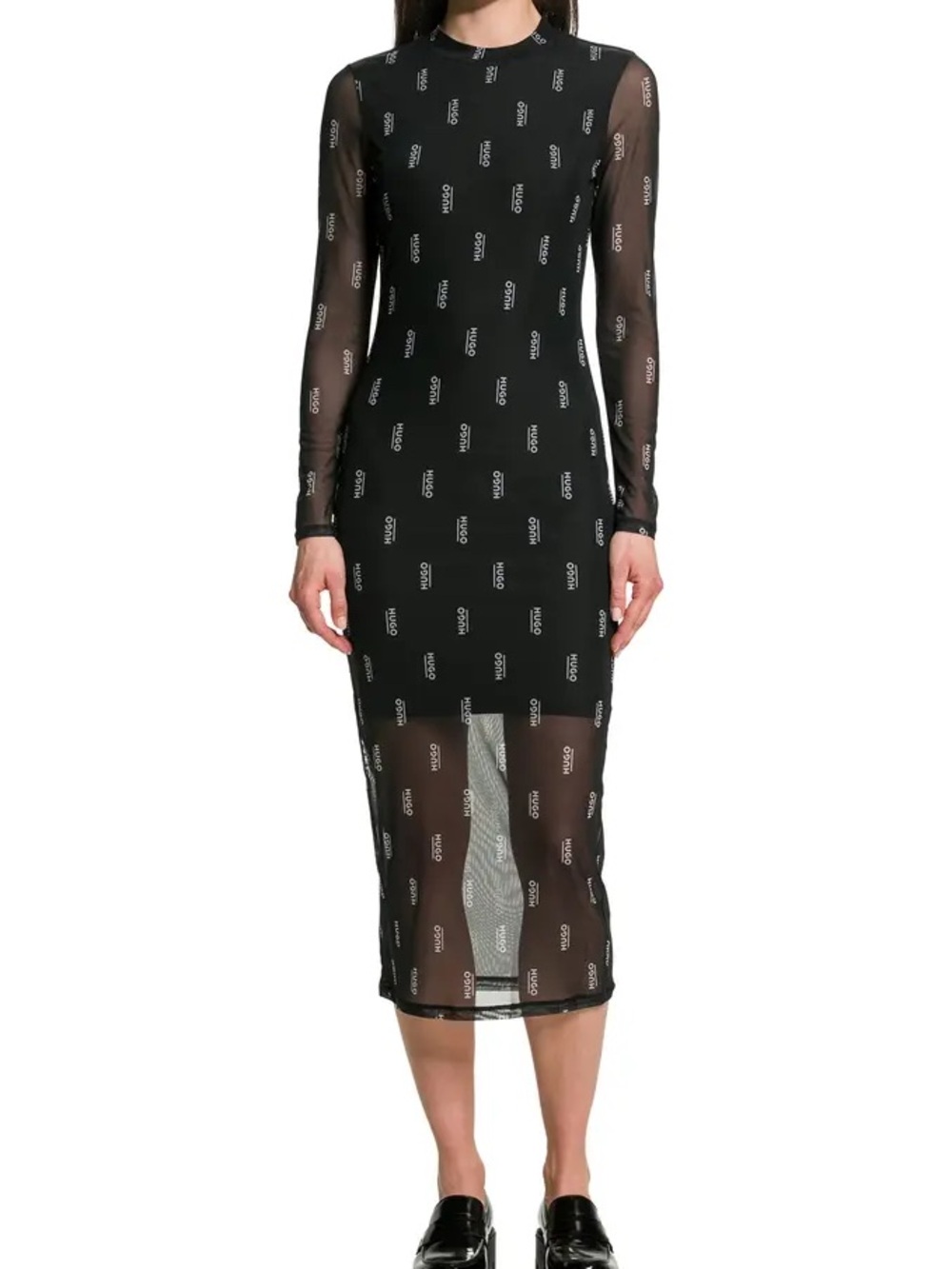 Hugo Boss Black Logo Mesh Long Sleeve Dress